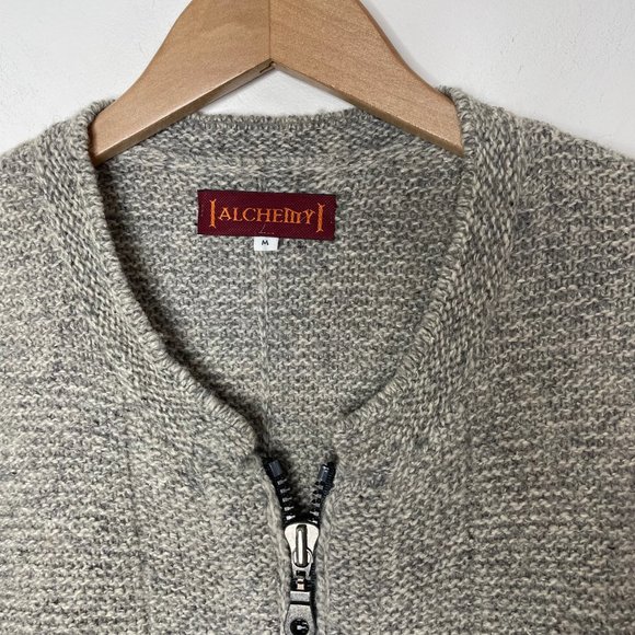 Alchemy Mens Size M Wool Blend Knit Cardigan Sweater Tan/Gray Full Zip - Picture 9 of 16